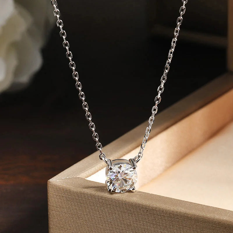 Moissanite Necklaces for Women, GRA Certified Diamond Solitaire Pendant, 925 Sterling Silver Plated, 18K