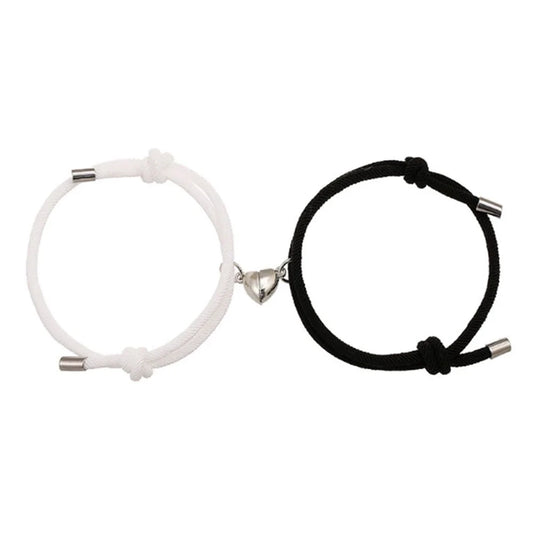 2pcs Lover Set Black White Magnetic Love Bracelets for Best Friend Party Fashion Elegant Silver Heart Shape Gift