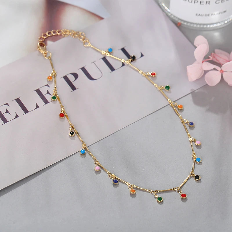 Elegant Simple Candy Color Necklace for Women Matching Necklace Jewelry Choker Necklace Chain Gift Accessories