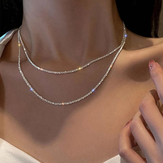 Women's Shiny Silver Necklace, Fashion Clavicle Chain, Girls Necklace, Wedding Party Jewelry Accessories