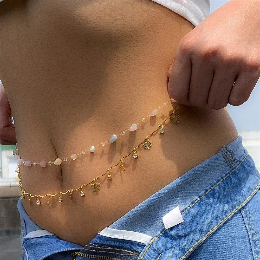 New Sexy Double Layer Pearl Chain Women Waist Beads Belly Belt Body Jewelry Beach Summer