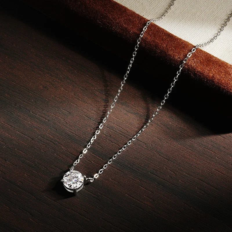 Moissanite Necklaces for Women, GRA Certified Diamond Solitaire Pendant, 925 Sterling Silver Plated, 18K