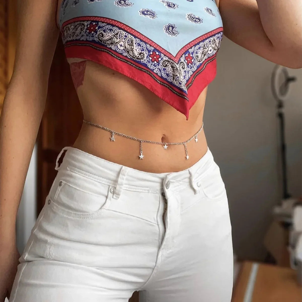 Elegant and sexy round bead belly chain, double waist chain, simple thick metal chain, women's body chain