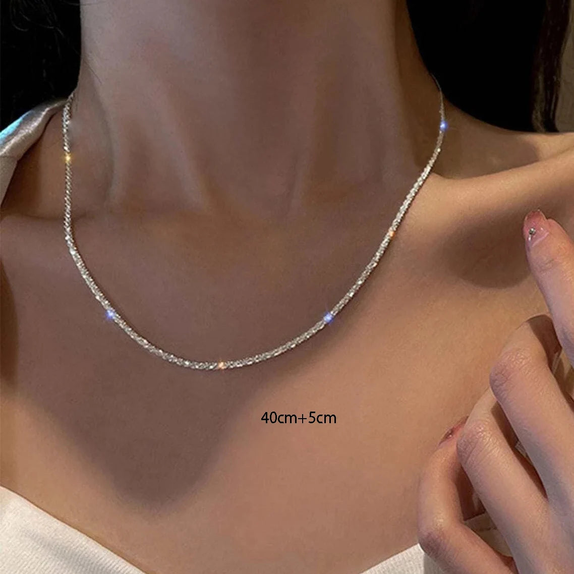 Women's Shiny Silver Necklace, Fashion Clavicle Chain, Girls Necklace, Wedding Party Jewelry Accessories