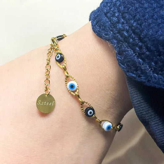 14K Gold Plated Eye Design Stainless Steel Bracelet for Men and Women, Suitable for Daily Wear and Travel