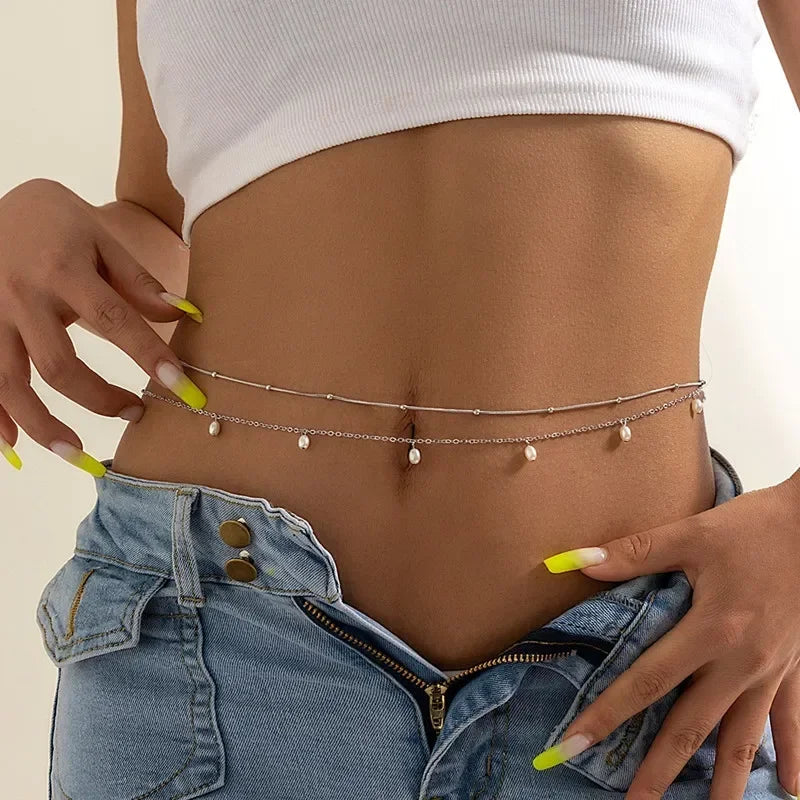 New Sexy Double Layer Pearl Chain Women Waist Beads Belly Belt Body Jewelry Beach Summer