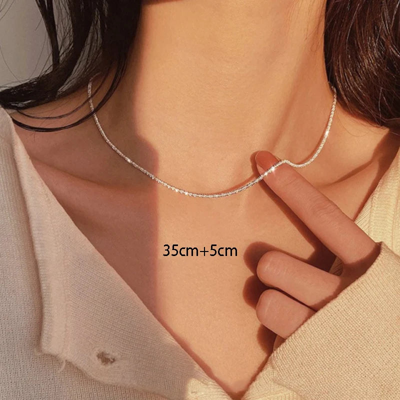 Women's Shiny Silver Necklace, Fashion Clavicle Chain, Girls Necklace, Wedding Party Jewelry Accessories