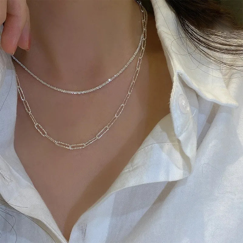 Women's Shiny Silver Necklace, Fashion Clavicle Chain, Girls Necklace, Wedding Party Jewelry Accessories