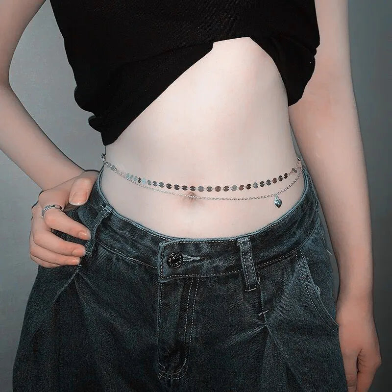 Simple and fashionable double-layer beaded chain waist beautiful women's waist and belly belt belly belt body jewelry chain spring and summer gifts