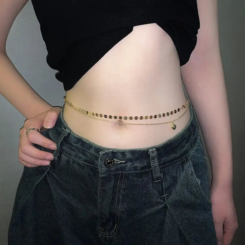 Simple and fashionable double-layer beaded chain waist beautiful women's waist and belly belt belly belt body jewelry chain spring and summer gifts