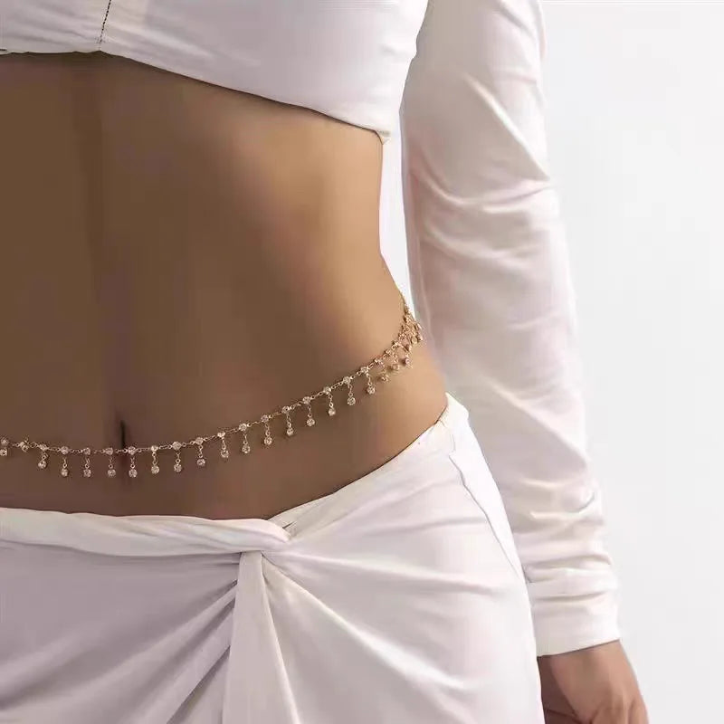 Simple and fashionable double-layer beaded chain waist beautiful women's waist and belly belt belly belt body jewelry chain spring and summer gifts