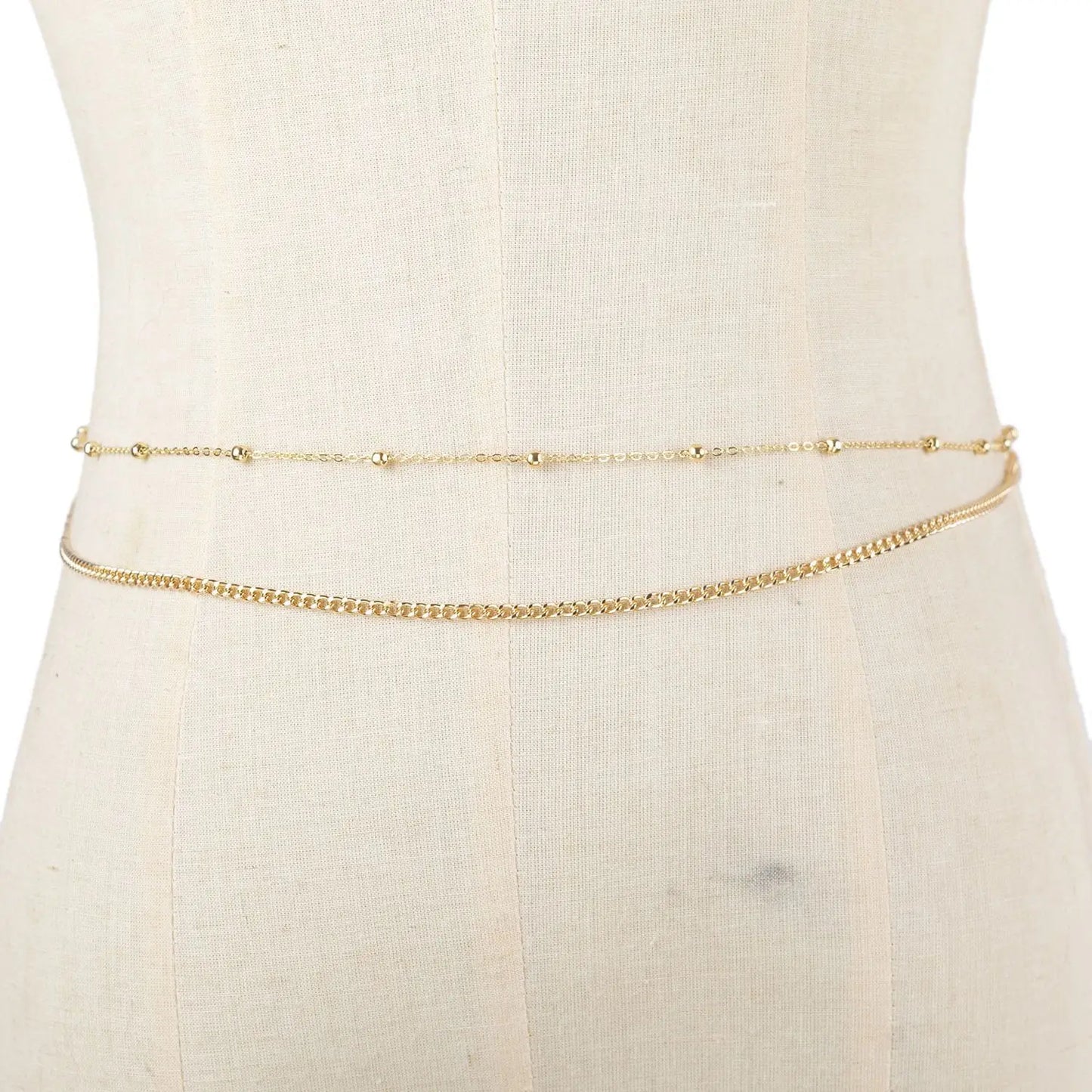 Elegant and sexy round bead belly chain, double waist chain, simple thick metal chain, women's body chain
