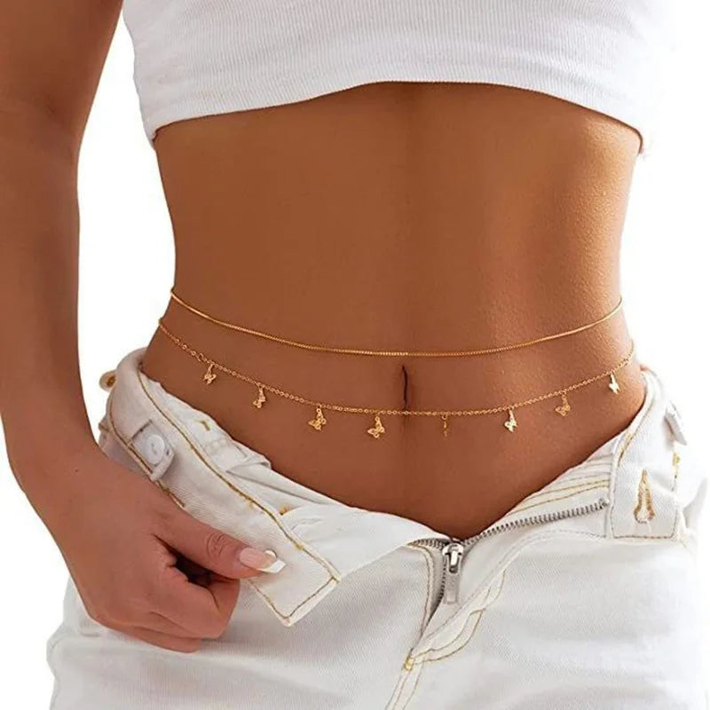 Simple and fashionable double-layer beaded chain waist beautiful women's waist and belly belt belly belt body jewelry chain spring and summer gifts