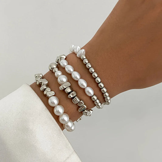 New Fashion Women's Vintage Irregular CCB Beads Imitation Pearl Chain Bracelet Set Jewelry Valentine's Day Gift