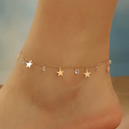 Elegant Laser Plated Star Gem Ankle Bracelet