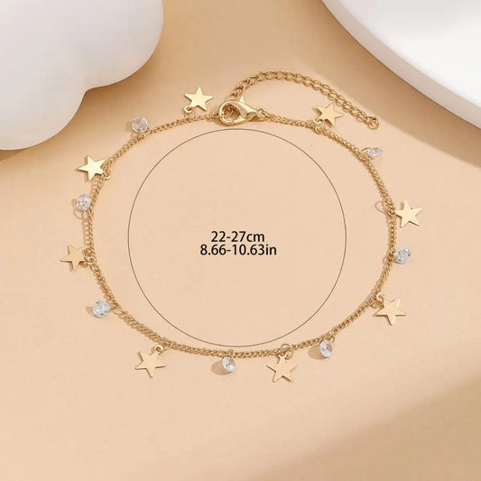 Elegant Laser Plated Star Gem Ankle Bracelet
