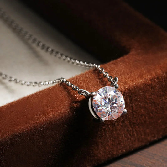 Moissanite Necklaces for Women, GRA Certified Diamond Solitaire Pendant, 925 Sterling Silver Plated, 18K