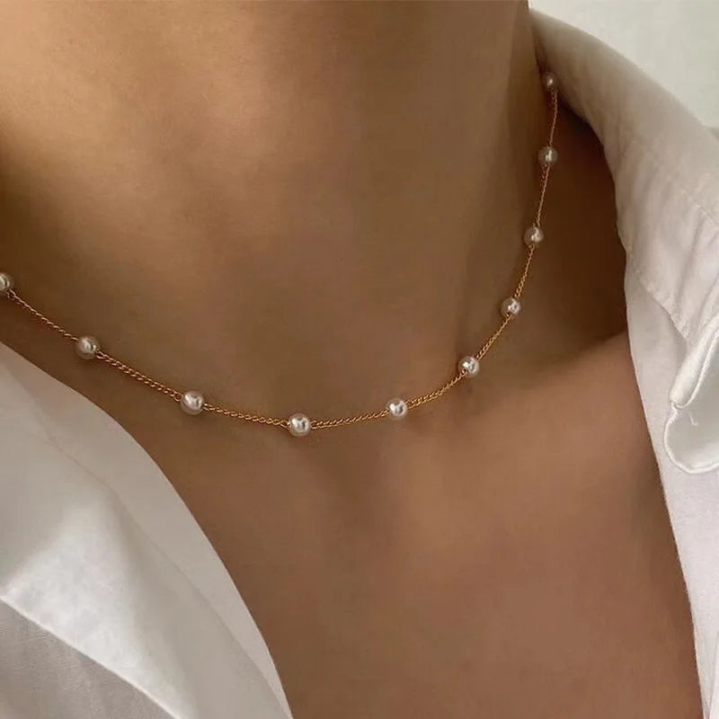 Women's Pearl Necklace Set, 3 Pieces, 14K Gold, Love Heart Shape, Waterproof, Hypoallergenic, Clavicle Chain
