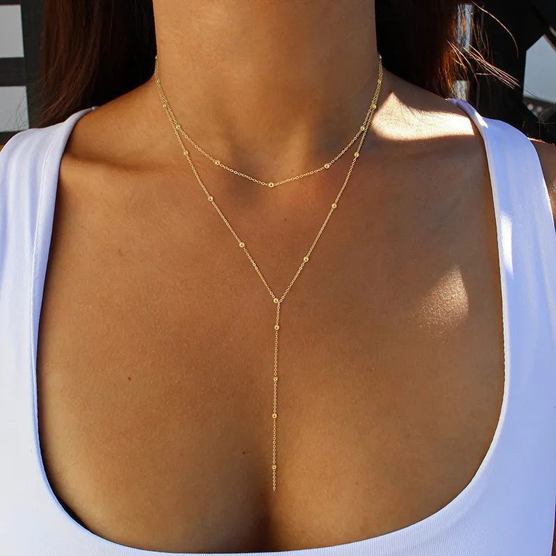 Elegant Simple Geometric Beaded Collarbone Necklace for Women