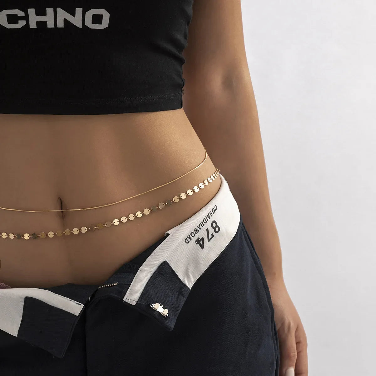Elegant and sexy round bead belly chain, double waist chain, simple thick metal chain, women's body chain