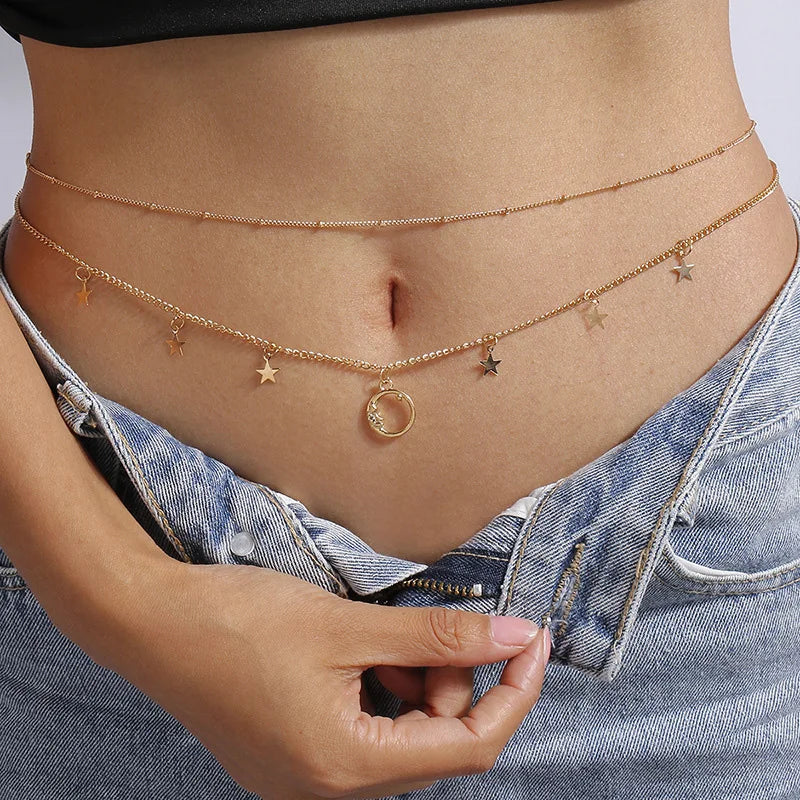 Simple and fashionable double-layer beaded chain waist beautiful women's waist and belly belt belly belt body jewelry chain spring and summer gifts