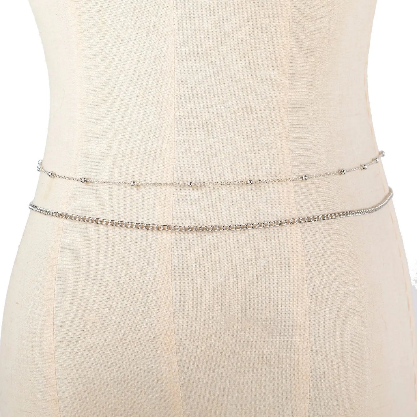 Elegant and sexy round bead belly chain, double waist chain, simple thick metal chain, women's body chain