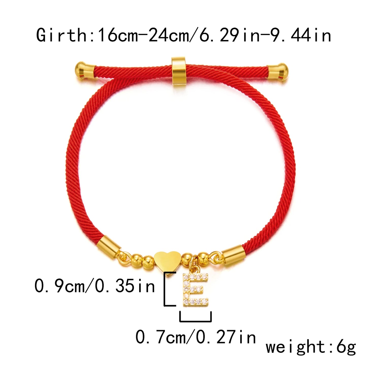 Gold Tone Stainless Steel Heart A to Z Bracelet for Women, Adjustable Red Rope Bracelet, Charm Jewelry Gift