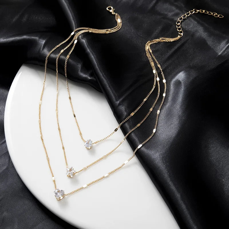 Egyptian Zircon Necklace for Women Multilayer Choker Chain Elegant Party Jewelry Shiny Gift