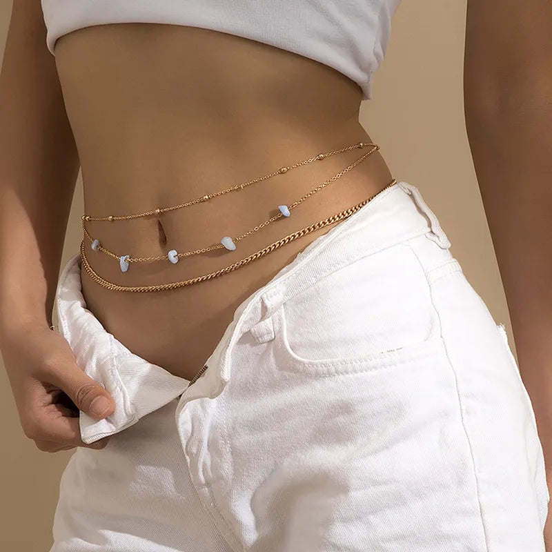 Simple and fashionable double-layer beaded chain waist beautiful women's waist and belly belt belly belt body jewelry chain spring and summer gifts