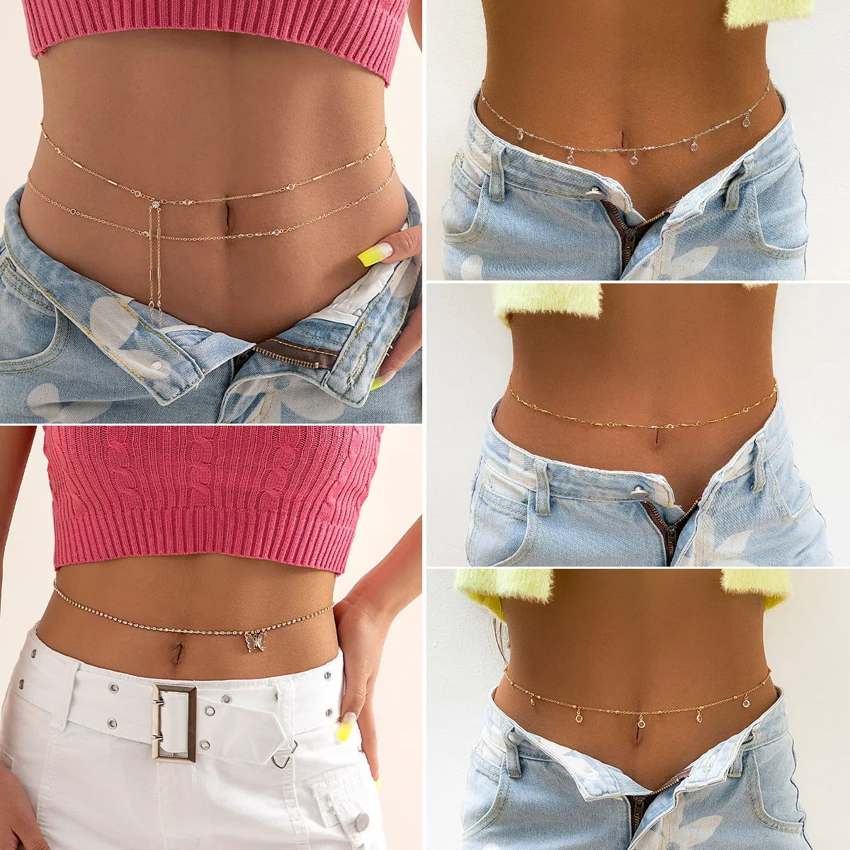 Sexy Hip Hop Metal Waist Chain, Adjustable Sexy Waist Chain, Imitation Crystal, 2025