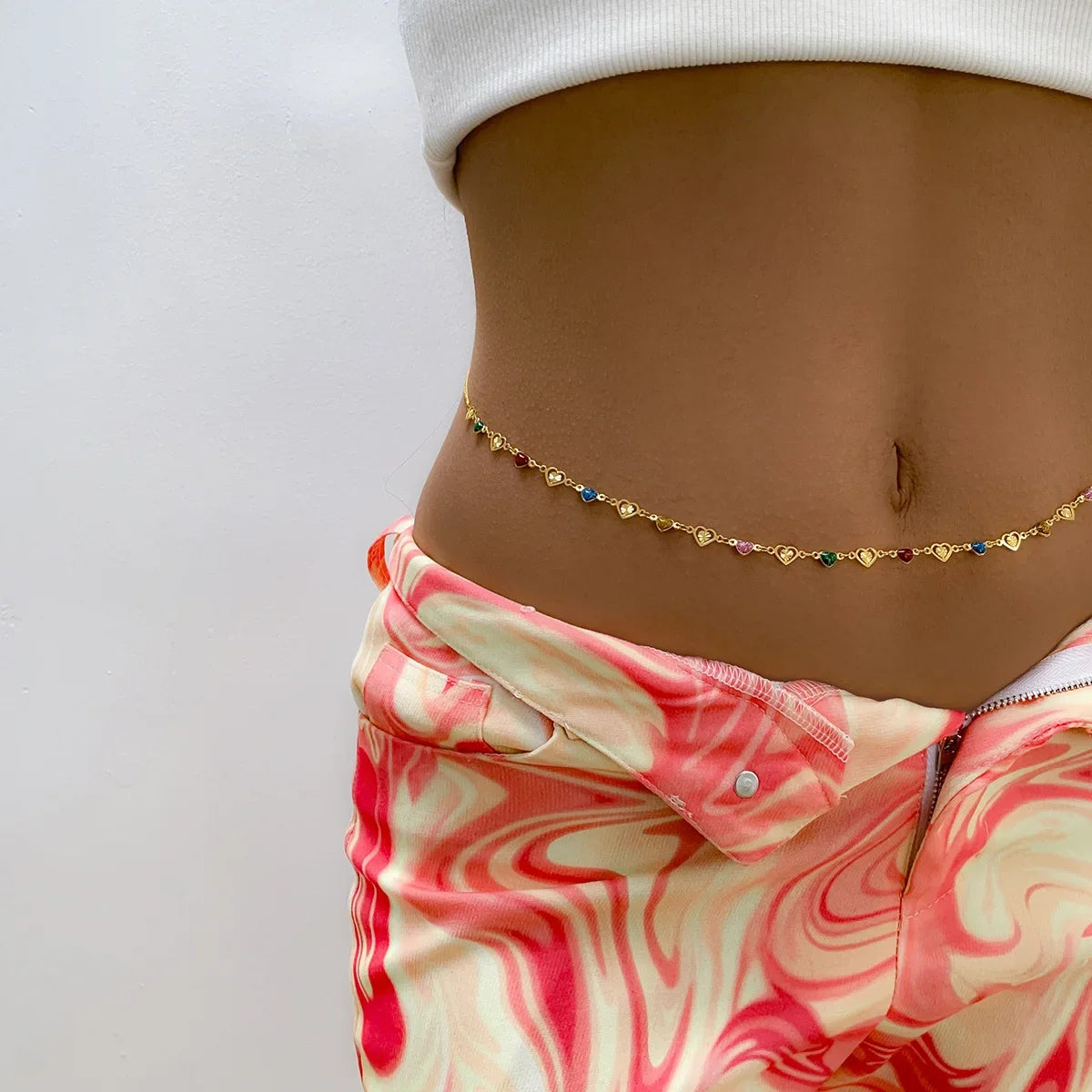 Elegant and sexy round bead belly chain, double waist chain, simple thick metal chain, women's body chain