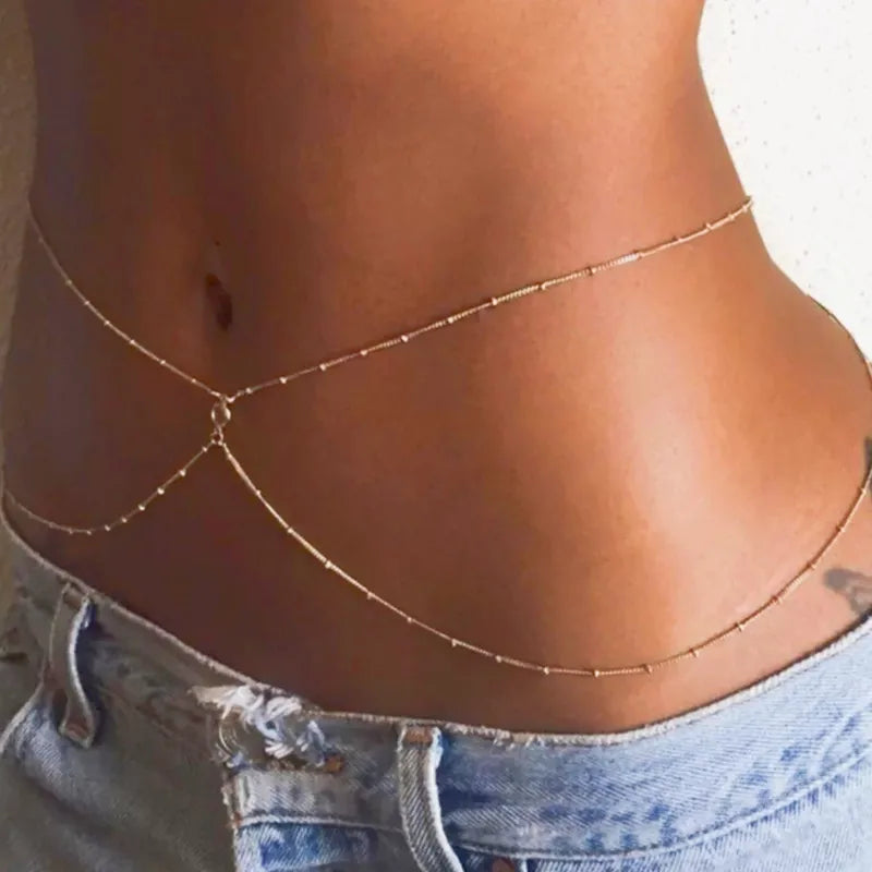Simple and fashionable double-layer beaded chain waist beautiful women's waist and belly belt belly belt body jewelry chain spring and summer gifts