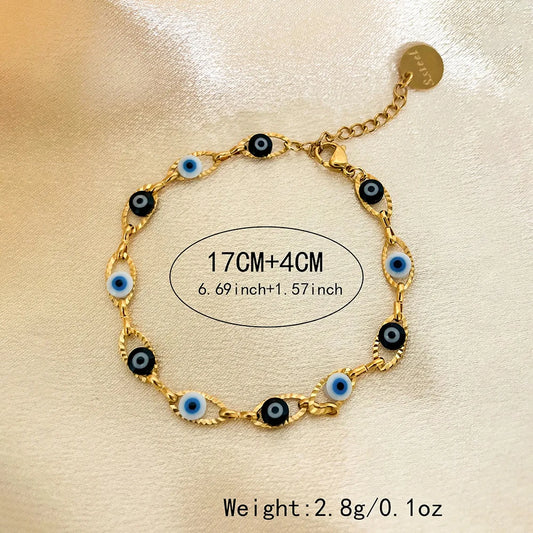 14K Gold Plated Eye Design Stainless Steel Bracelet for Men and Women, Suitable for Daily Wear and Travel