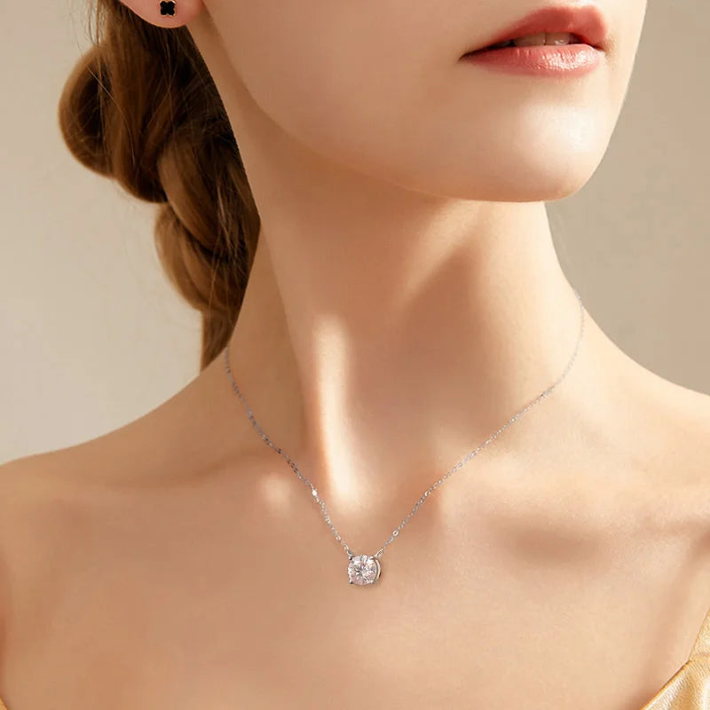 Moissanite Necklaces for Women, GRA Certified Diamond Solitaire Pendant, 925 Sterling Silver Plated, 18K